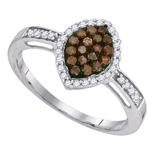 Brown Diamond Oval Frame Cluster Ring 1/3 Cttw 10kt White Gold