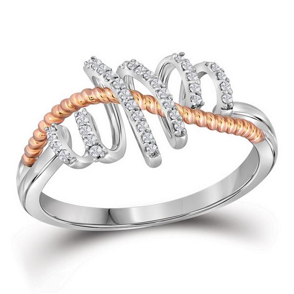 Diamond Rope Pigtail Spiral Band Ring 1/12 Cttw 10kt Two-tone Gold