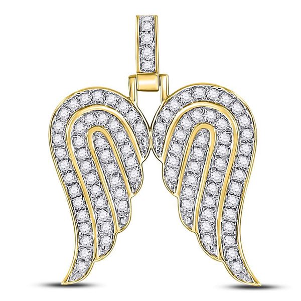Mens Diamond Angel Wing Charm Pendant 5/8 Cttw 10kt Yellow Gold