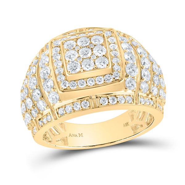 Mens Diamond Cluster Ring 3 Cttw 14kt Yellow Gold