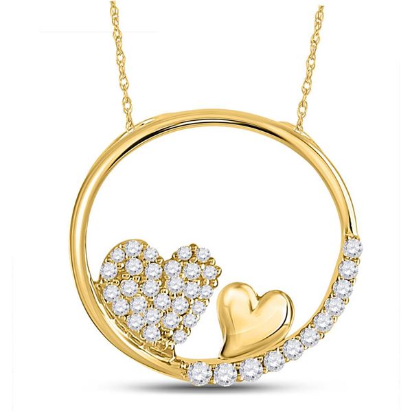 Diamond Heart Circle Pendant 1/5 Cttw 10kt Yellow Gold