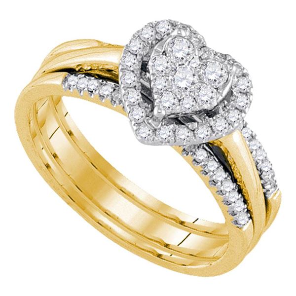 Diamond Heart Bridal Wedding Ring Band Set 1/2 Cttw 14kt Yellow Gold