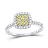Image 1 : Yellow Diamond Square Cluster Ring 3/4 Cttw 14kt White Gold