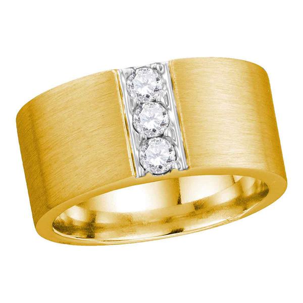 Mens Diamond 3-stone Matte Wedding Band 1/2 Cttw 14kt Yellow Gold