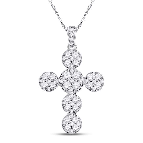 Diamond Cluster Cross Pendant 1-1/3 Cttw 14kt White Gold