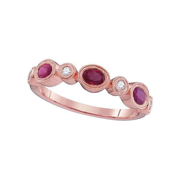 Oval Ruby Diamond Alternating Band Ring 7/8 Cttw 18kt Rose Gold