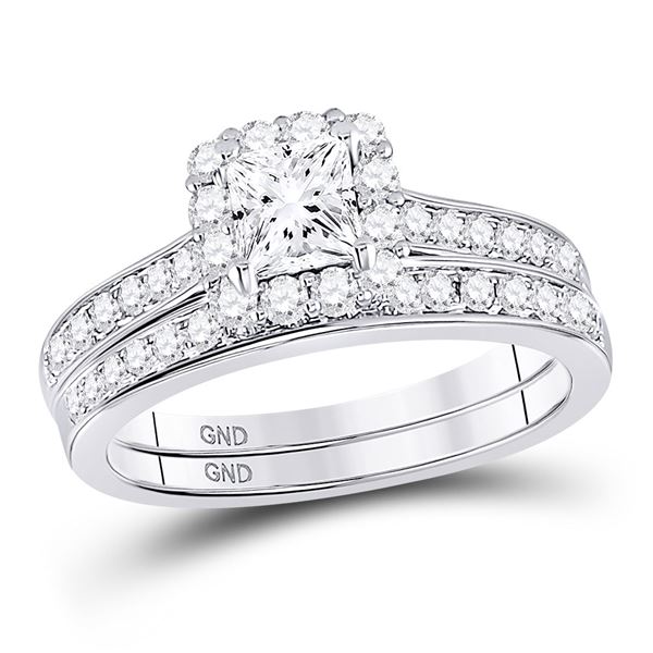 Princess Diamond Halo Bridal Wedding Ring Band Set 1-1/4 Cttw 14kt White Gold