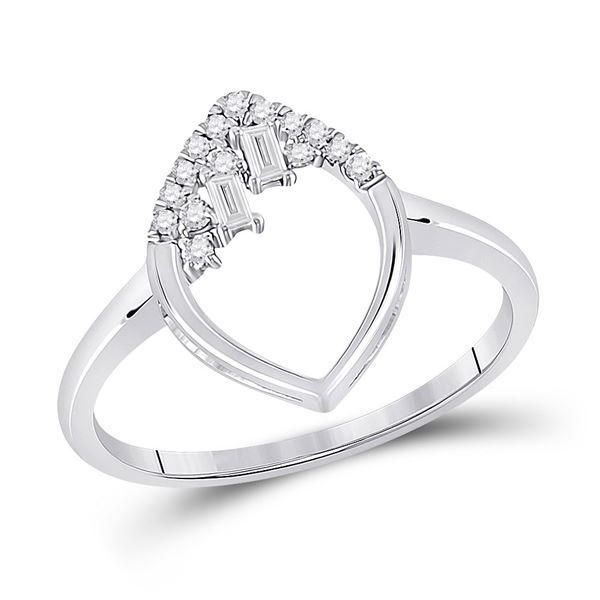 Baguette Diamond Scattered Oval Ring 1/8 Cttw 14kt White Gold