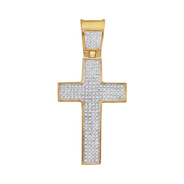 Mens Diamond Symmetrical Cross Charm Pendant 1/2 Cttw 10kt Yellow Gold