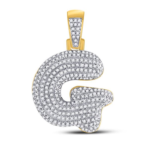 Mens Diamond Bubble G Letter Charm Pendant 3/4 Cttw 10kt Yellow Gold