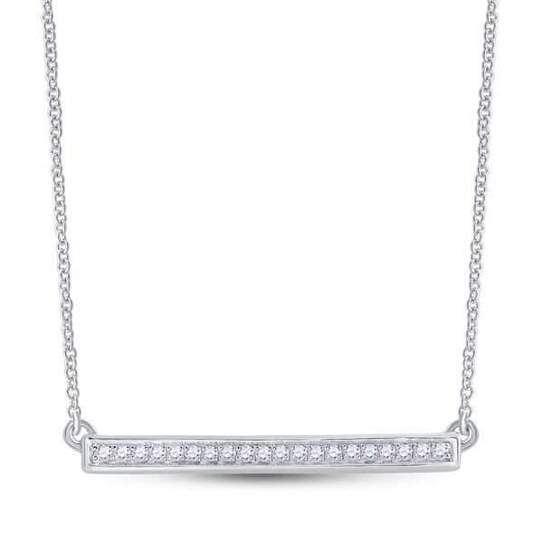 Diamond Bar Pendant Chain Necklace 1/10 Cttw 10kt White Gold