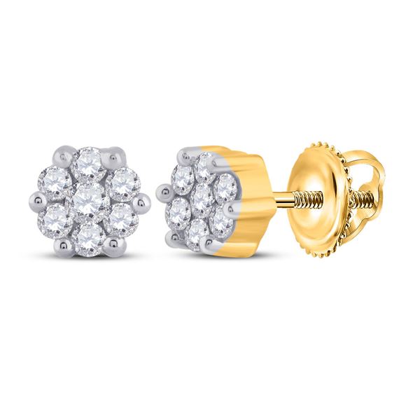 Diamond Flower Cluster Earrings 1/6 Cttw 14kt Yellow Gold