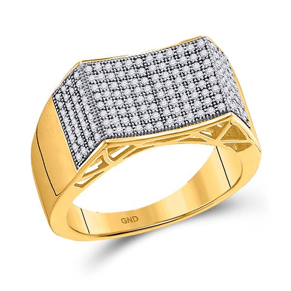 Mens Pave-set Diamond Concave Rectangle Cluster Ring 1/2 Cttw 10kt Yellow Gold
