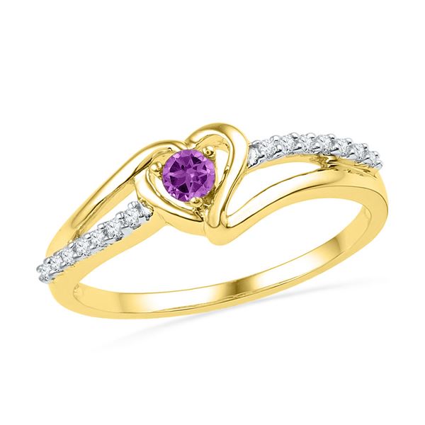 Lab-Created Amethyst Heart Ring 1/5 Cttw 10kt Yellow Gold