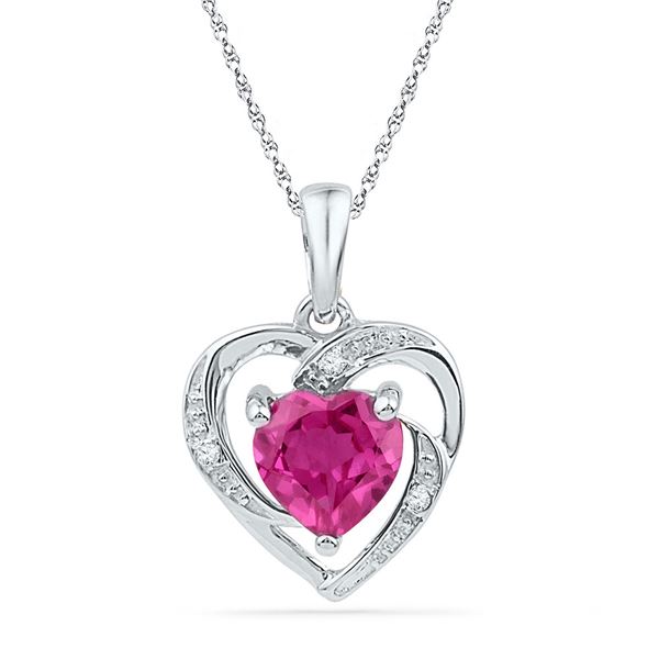 Lab-Created Ruby Heart Pendant 1 Cttw 10kt White Gold