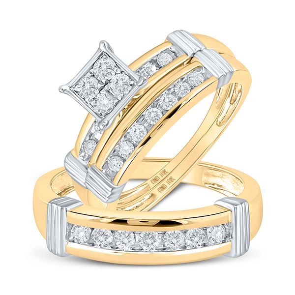 His Hers Diamond Square Matching Wedding Set 5/8 Cttw 10kt Yellow Gold