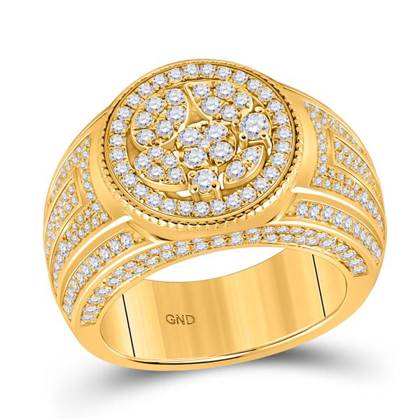 Mens Diamond Statement Circle Cluster Ring 2-1/5 Cttw 14kt Yellow Gold