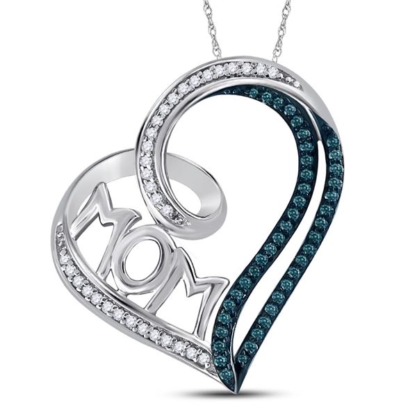 Color Enhanced Blue Diamond Mom Heart Pendant 1/5 Cttw Sterling Silver