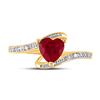 Image 2 : Heart Lab-Created Ruby Solitaire Diamond-accent Bypass Ring 1 Cttw 10kt Yellow Gold