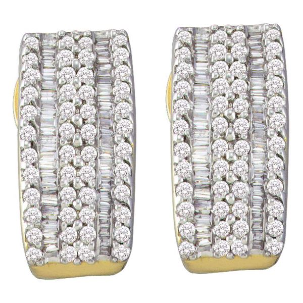 Baguette Diamond Vertical Stripe Hoop Earrings 7/8 Cttw 14kt Yellow Gold