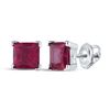 Image 1 : Princess Lab-Created Ruby Solitaire Stud Earrings 2 Cttw Sterling Silver