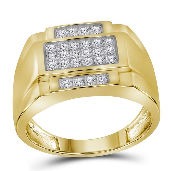 Mens Diamond Square Cluster Ring 1/2 Cttw 10kt Yellow Gold
