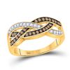 Image 1 : Brown Diamond Crossover Band Ring 1/3 Cttw 10kt Yellow Gold