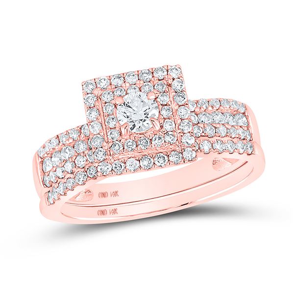 Diamond Bridal Wedding Ring Band Set 7/8 Cttw 14kt Rose Gold