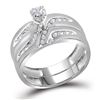 Image 2 : His Hers Diamond Solitaire Matching Wedding Set 1/4 Cttw 10kt White Gold