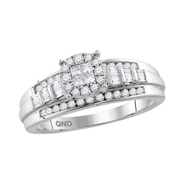 Princess Diamond Cluster Bridal Wedding Engagement Ring 1/2 Cttw 10kt White Gold