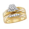 Image 2 : His Hers Diamond Cluster Matching Wedding Set 1/2 Cttw 10kt Yellow Gold