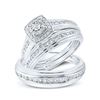 Image 1 : His Hers Diamond Solitaire Matching Wedding Set 7/8 Cttw 14kt White Gold