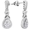 Image 1 : Diamond Teardrop Cluster Dangle Earrings 1/2 Cttw 10kt White Gold