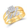 Image 2 : His Hers Diamond Solitaire Matching Wedding Set 1/4 Cttw 10kt Yellow Gold