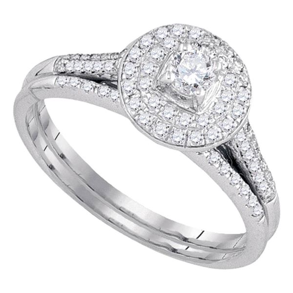 Diamond Halo Bridal Wedding Ring Band Set 1/2 Cttw 14kt White Gold