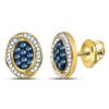 Image 1 : Blue Color Enhanced Diamond Oval Cluster Earrings 1/3 Cttw 10kt Yellow Gold