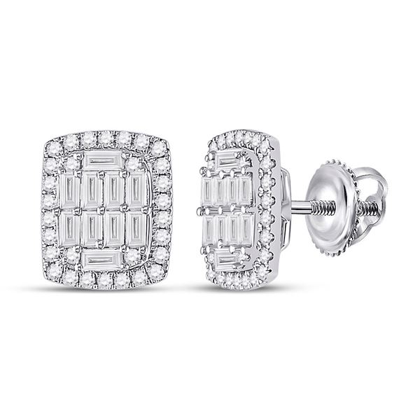 Baguette Diamond Rectangle Cluster Earrings 1 Cttw 14kt White Gold