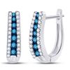 Image 1 : Blue Color Enhanced Diamond Hoop Earrings 1/2 Cttw 10kt White Gold