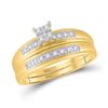 Image 2 : His Hers Diamond Square Matching Wedding Set 1/5 Cttw 14kt Yellow Gold