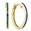 Image 1 : Blue Color Enhanced Diamond Hoop Earrings 1/10 Cttw 10kt Yellow Gold