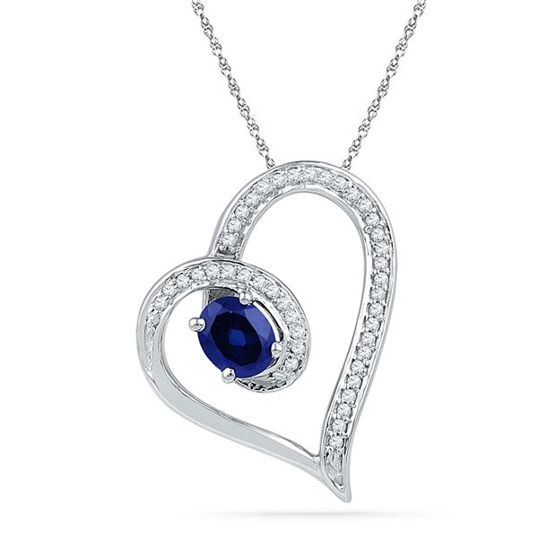 Oval Lab-Created Blue Sapphire Heart Outline Pendant 3/4 Cttw 10kt White Gold