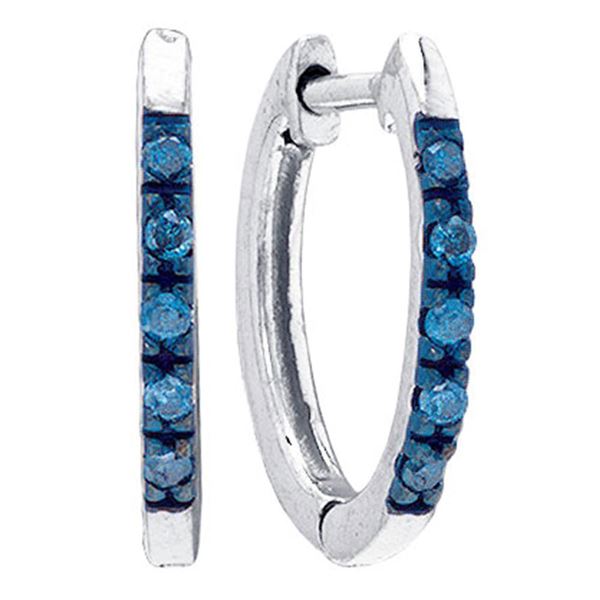 Blue Color Enhanced Diamond Hoop Earrings 1/10 Cttw Sterling Silver