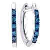 Image 1 : Blue Color Enhanced Diamond Hoop Earrings 1/10 Cttw Sterling Silver