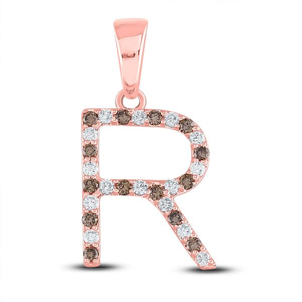 Brown Diamond Initial R Letter Pendant 1/4 Cttw 10kt Rose Gold