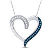 Image 1 : Blue Color Enhanced Diamond Heart Outline Pendant 1/5 Cttw 10kt White Gold