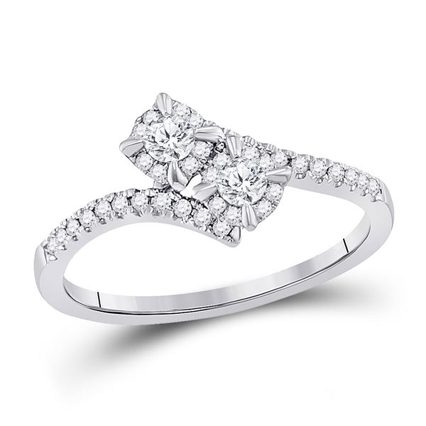 Diamond 2-stone Bridal Wedding Engagement Ring 1/3 Cttw 14kt White Gold