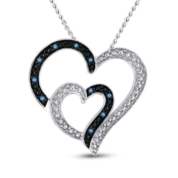 Blue Color Enhanced Diamond Heart Pendant 1/20 Cttw Sterling Silver