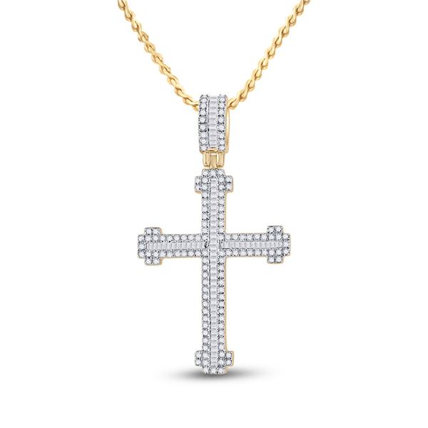 Mens Diamond Cross Charm Pendant 7/8 Cttw 14kt Yellow Gold