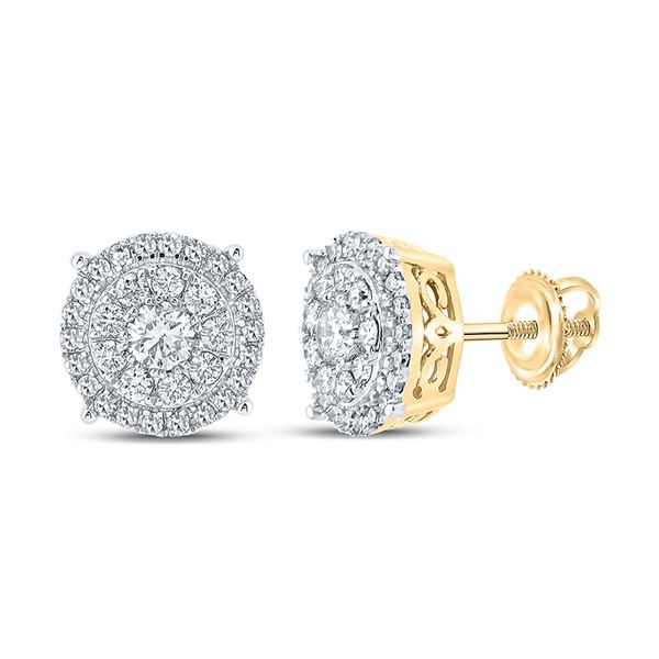 Mens Diamond Cluster Earrings 5/8 Cttw 10kt Yellow Gold