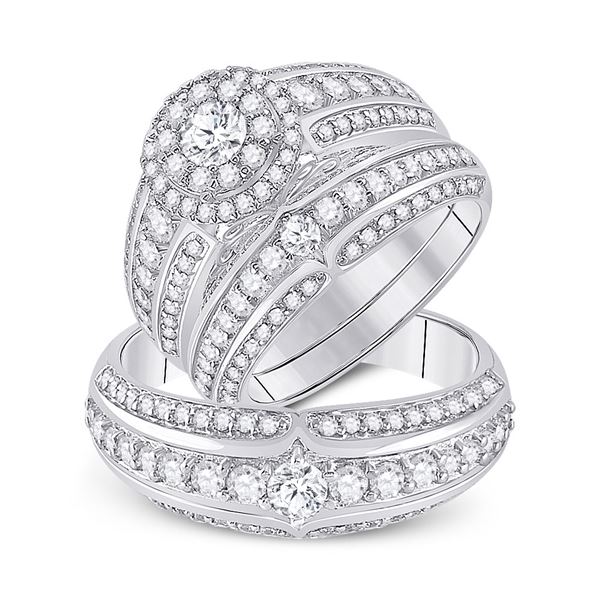 His Hers Diamond Halo Matching Wedding Set 2-1/3 Cttw 14kt White Gold